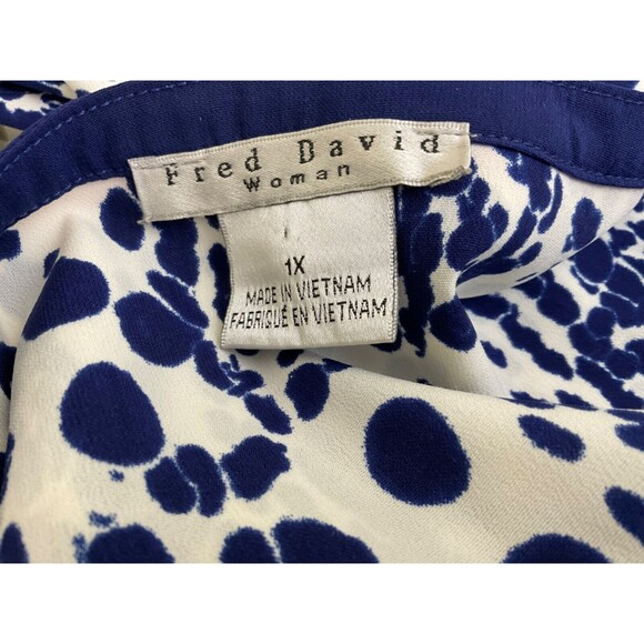 Fred David Blouse Womens Plus Size 1X Blue dots Career Office Button Up - Picture 3 of 9